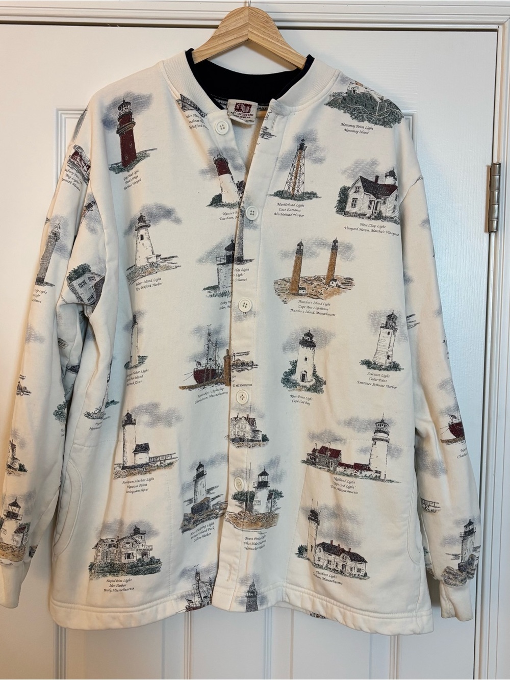 Vintage 90s Art Unlimited Lighthouse Printed Pullover Button Front Sweatshirt XL